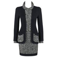 CHANEL A/W 1993 Haute Couture Classic Black White Boucle Wool Jacket Skirt Suit