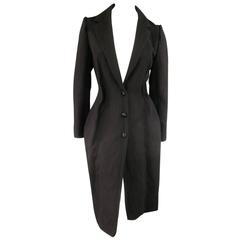 LANVIN Size 8 Black Textured Wool Blend Reverse Seam Coat Fall 2008