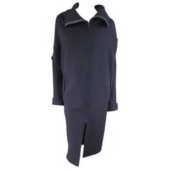 YOHJI YAMAMOTO Size L Navy Wool Blend Felt High Collar Oversized Coat