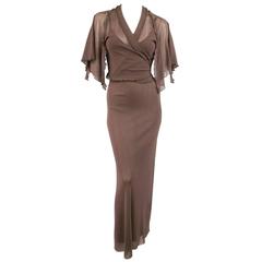 JEAN PAUL GAULTIER Size S Brown Mesh Slip Bodycon Maxi Dress & Wrap Capelet Top