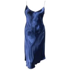 Vintage RALPH LAUREN COLLECTION Size M Blue Silk Satin Spaghetti Strap Slip Dress