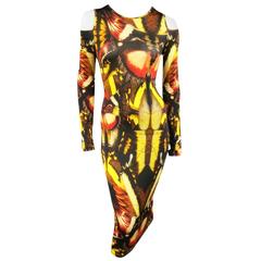 JEAN PAUL GAULTIER Size S Red & Yellow Butterfly Print Shoulder Cutout Dress