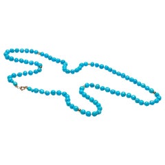 Arizona 265 Carat Sleeping Beauty Turquoise Beaded Necklace in 14K Solid Gold