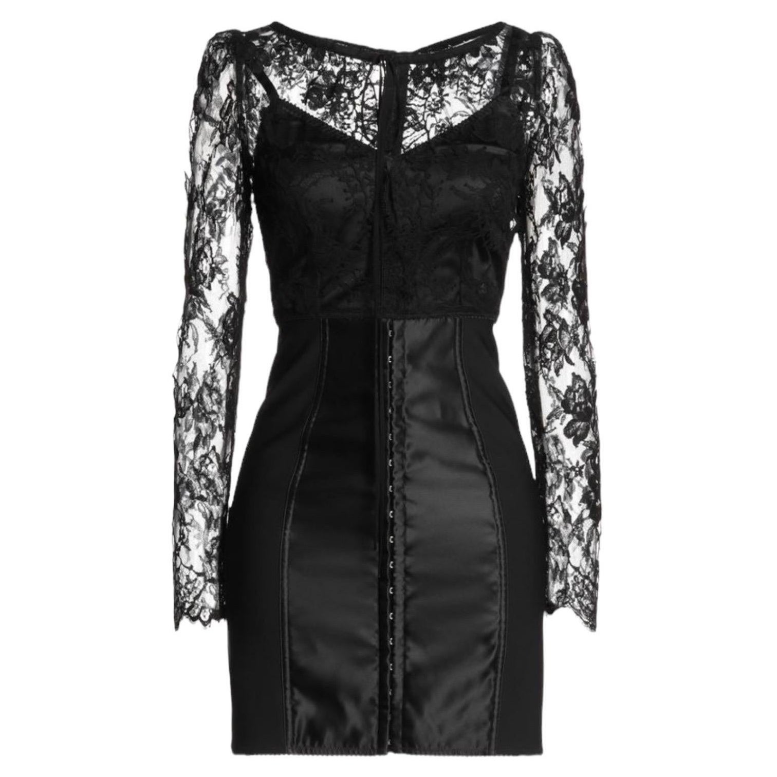 UNWORN Black Dolce & Gabbana Strapless Corset Lace Dress M For Sale