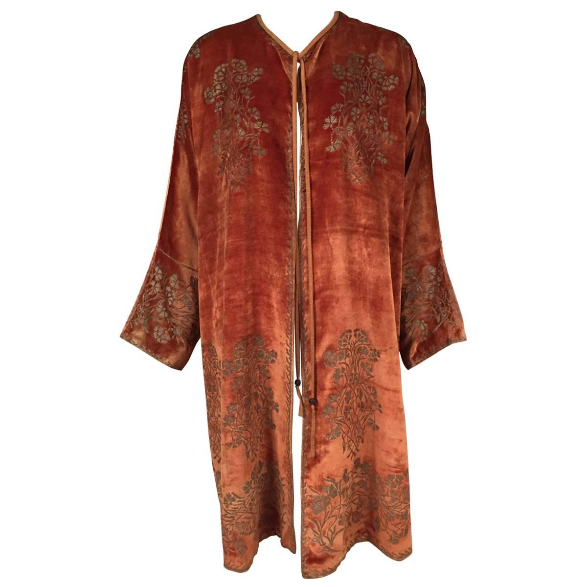 Fortuny Gold Stenciled Cinnamon Velvet Coat