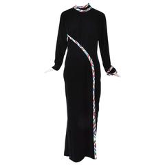 Vintage Bob Mackie Black Velvet Multicolor Embellished LS Mock Neck Gown SZ 14