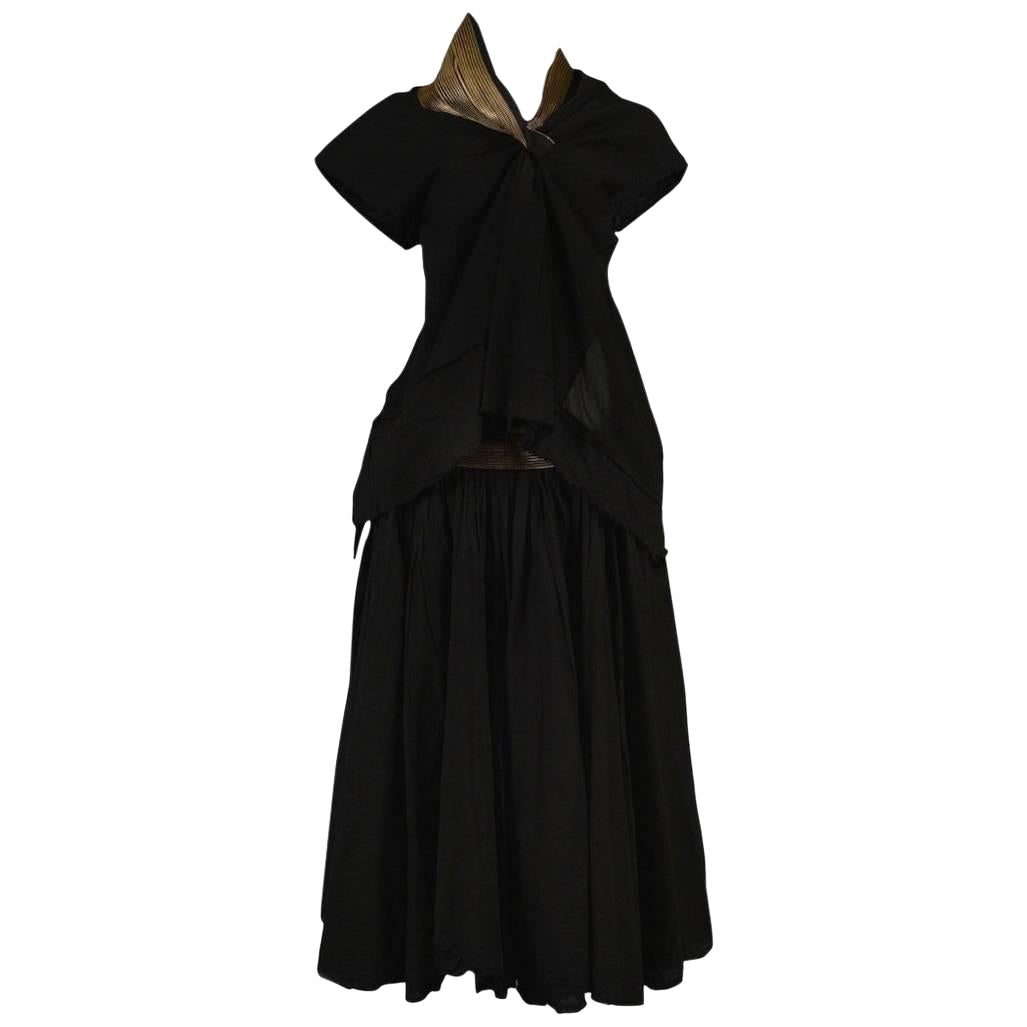 Junya Watanabe Iconic Black Cotton Zipper Collar Ensemble 2005 For Sale