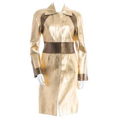 Gucci by Tom Ford Gold Color Block Leather Trench Coat Jacket