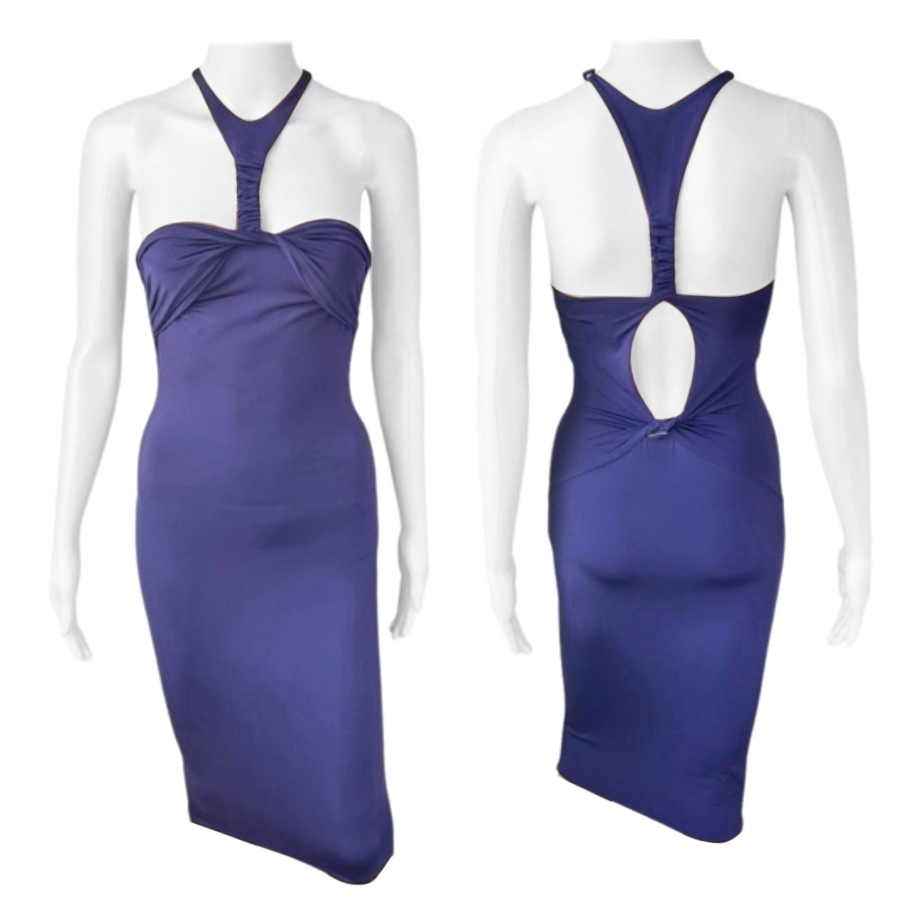 Tom Ford for Gucci F/W 2004 Plunging Cutout Purple Evening Dress For Sale