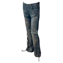 Ralph Lauren Black Label Cowboy Western Studded Fringe Leather Denim Jeans Pants