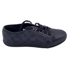 Gucci Black GG Monogram Canvas Low Top Sneakers Shoes Size 40