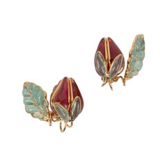 Augustine Golden Metal Clip-on Earrings with Red Glass Paste