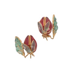 Augustine Golden Metal Clip-on Earrings with Pink Glass Paste