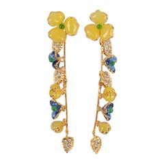 Augustine Golden Metal Earrings with Rhinestones and Glass Paste 