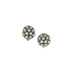 Vintage Gripoix Silvery Metal Earrings with Turquoise Glass Paste