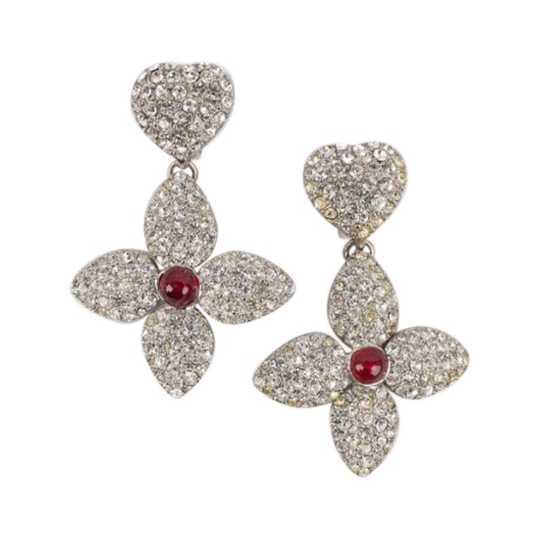 Yves Saint Laurent Silvery Metal Clip-on Earrings For Sale