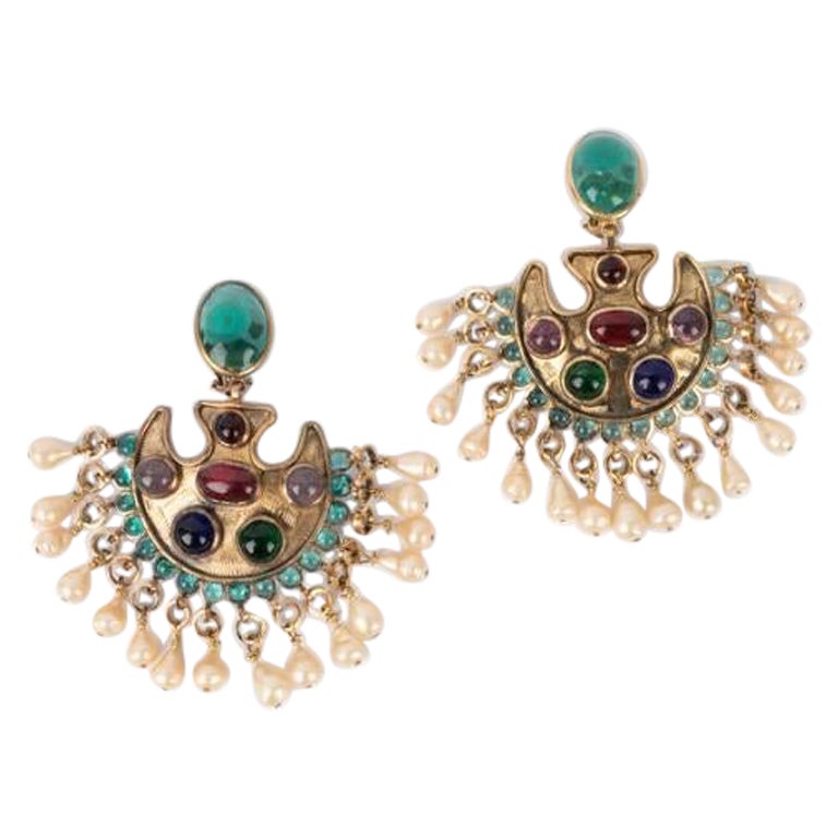 Chanel Haute Couture Golden Metal Earrings, 1981 For Sale