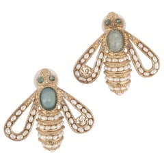 Chanel Bee Earrings with Turquoise Rhinestones, 2018