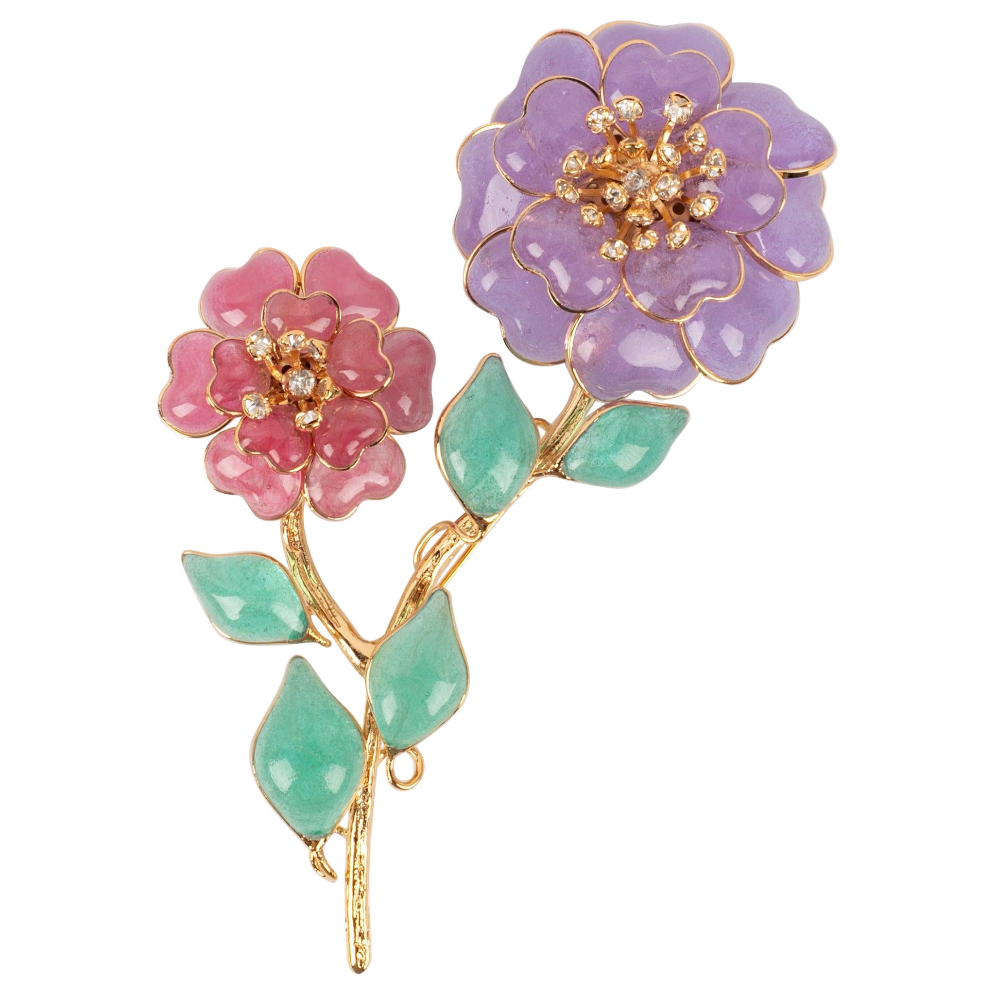 Augustine Brooch with Glass Paste in Pink and Purple Tones For Sale