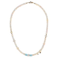 60 Carat Ethiopian Fire Opal DiamonCharm Necklace with Larimar in 14K Solid Gold