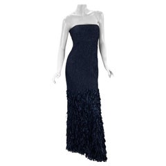 2011 Vintage Giorgio Armani woven silk strapless navy blue dress gown 42 - 6