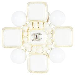 Chanel 04C White Enamel Cube Dotted 'CC' Maltese Brooch Pin