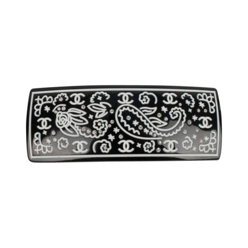 Chanel Black Bakelite Hair Clip with Rhinestones Spring, 2009 For Sale