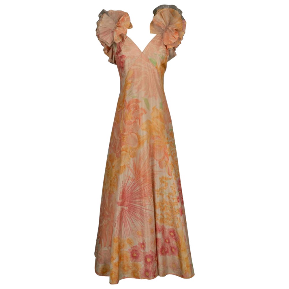 Gerard Blaise Long Dress in Orange and Pink Tones For Sale
