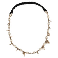 Chanel Champagne Metal Head Jewelry with Costume Pearls