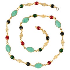 Gripoix Necklace in Gold-Plated Metal and Glass Paste, 1960s