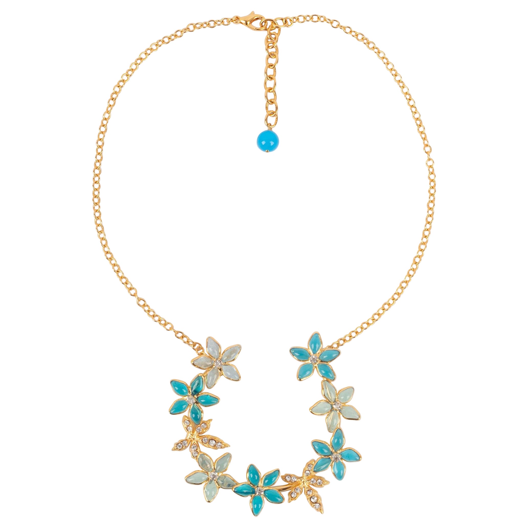 Augustine Necklace with Rhinestones and Glass Paste in Blue Tones For Sale