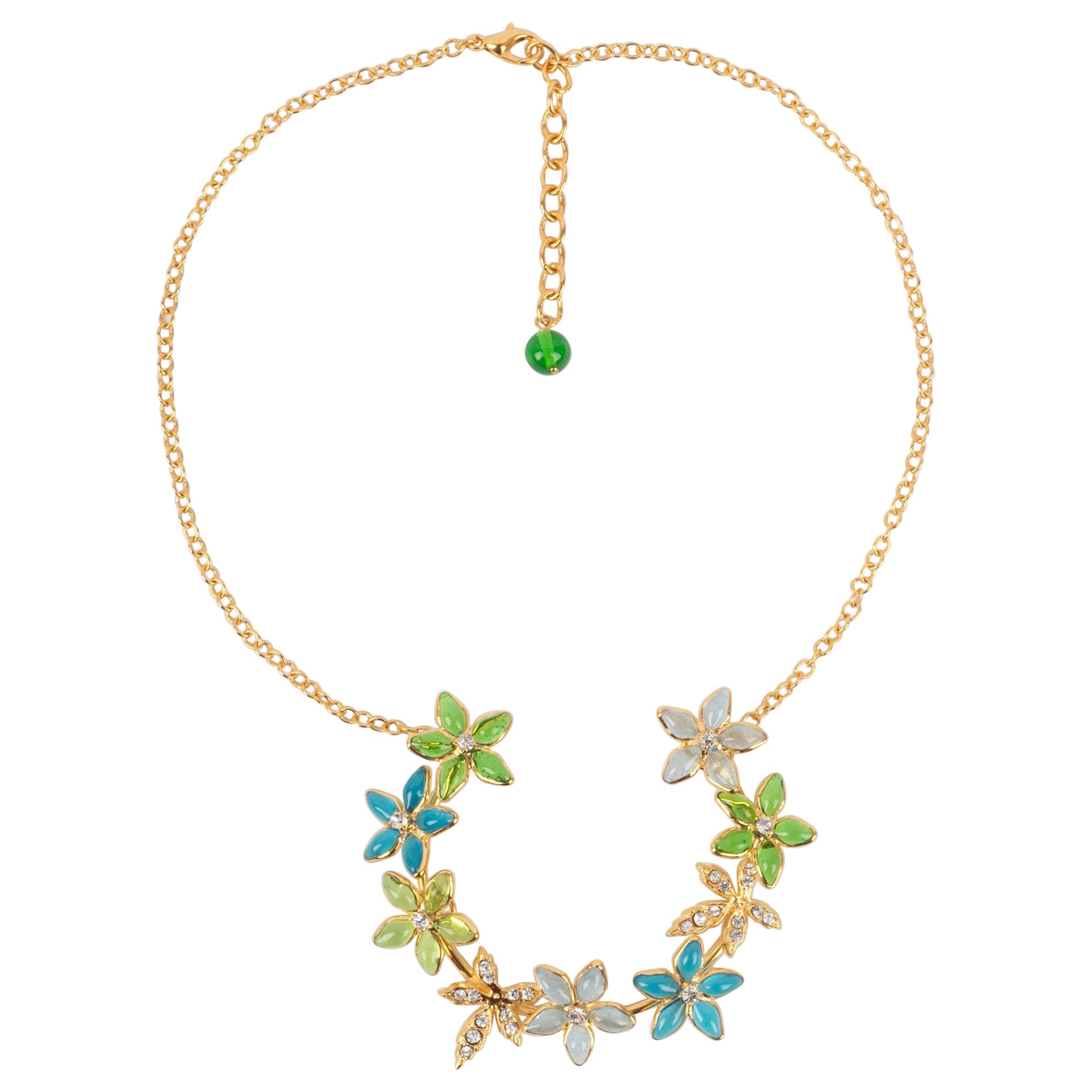 Augustine Necklace with Rhinestones and Glass Paste in Blue & Green Tones For Sale