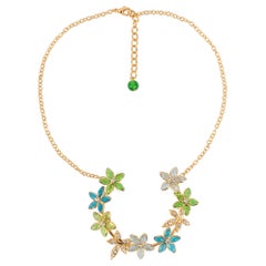 Augustine Necklace with Rhinestones and Glass Paste in Blue & Green Tones