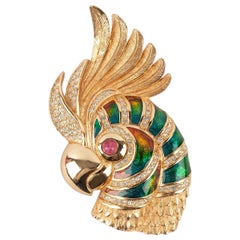 Dior Parrot Brooch With Enamel And Rhinestones