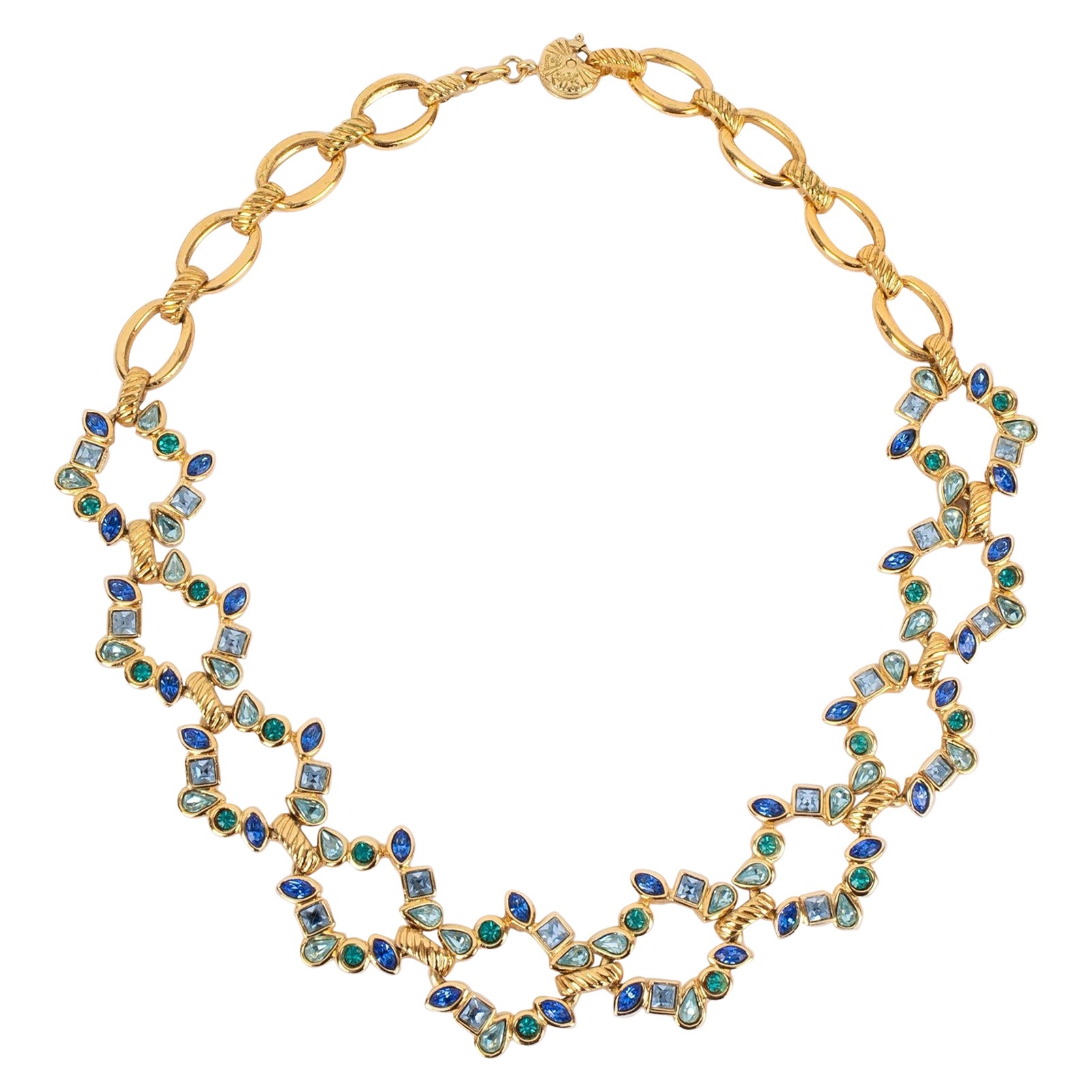 Yves Saint Laurent Necklace wIth Blue Rhinestones, 1980s For Sale