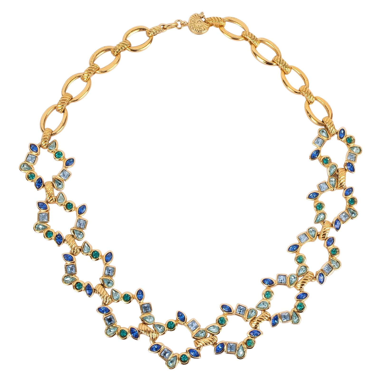 Yves Saint Laurent Necklace wIth Blue Rhinestones, 1980s