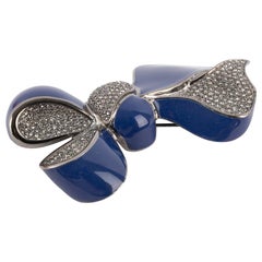 Dior Bow Brooch with Blue and Rhinestones, 2000s