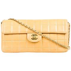 Chanel Tan Leather Quilted Gold Chain "East West Chocolate Bar" Shoulder Bag