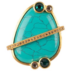 Dior Ring with Rhinestones and Hardstone Cabochon