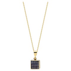 Sapphire Cube Pendant Necklace 18" in 14K Solid Yellow Gold