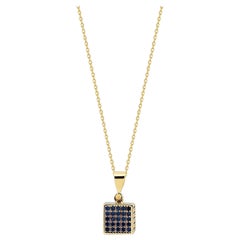 Collier pendentif saphir cube en or jaune massif 14K (18")