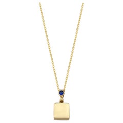 Sapphire Cube Pendant Necklace 14" in 14K Yellow Gold