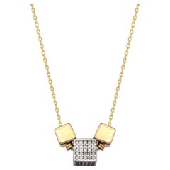 Triple Cube Pendant Necklace 14" in 14K Solid Yellow Gold