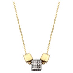 Collier pendentif triple cube de 18 pouces en or jaune massif 14 carats