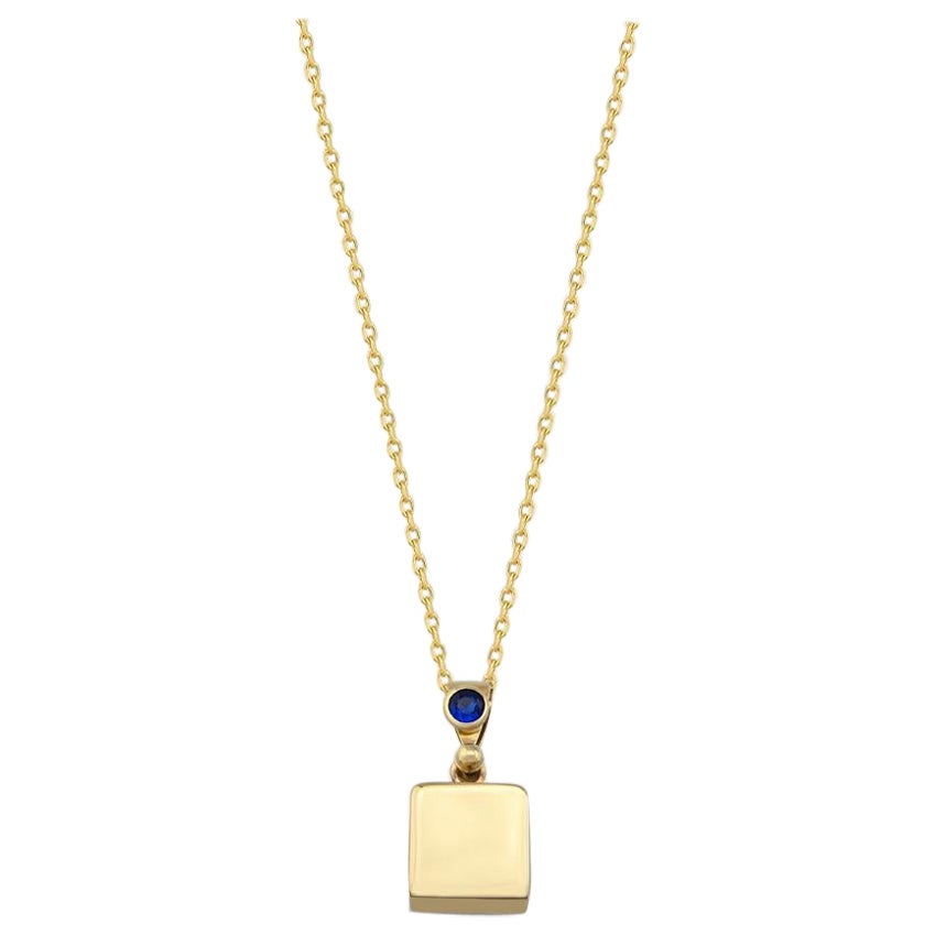 Sapphire Cube Pendant Necklace 20" in 14K Yellow Gold