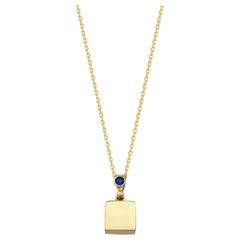 Sapphire Cube Pendant Necklace 20" in 14K Yellow Gold