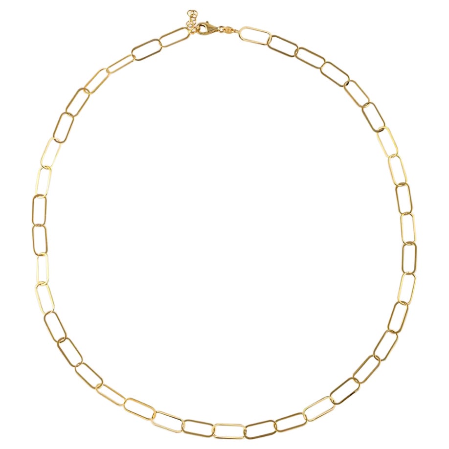 Paperclip Choker Necklace 14" in 14K Solid Yellow Gold