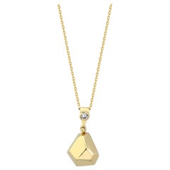 Zircon Polygon Pendant Necklace 14" in 14K Solid Yellow Gold