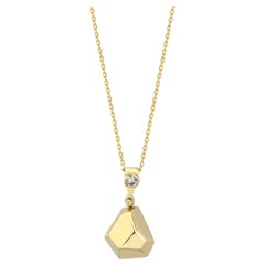 Collier pendentif polygone en zircon 14" en or jaune massif 14K