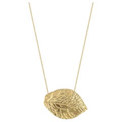 Hammered Leaf Necklace 14" in 14K Solid Yellow Gold